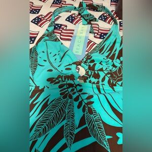 women's Tankini- Turquoise and Brown Size 16 NEW with Tags